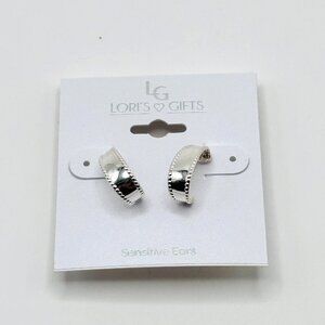 Lori’s Gifts Sensitive Ears Silver Tone Half Hoop Earrings Beaded Edge Hypoaller